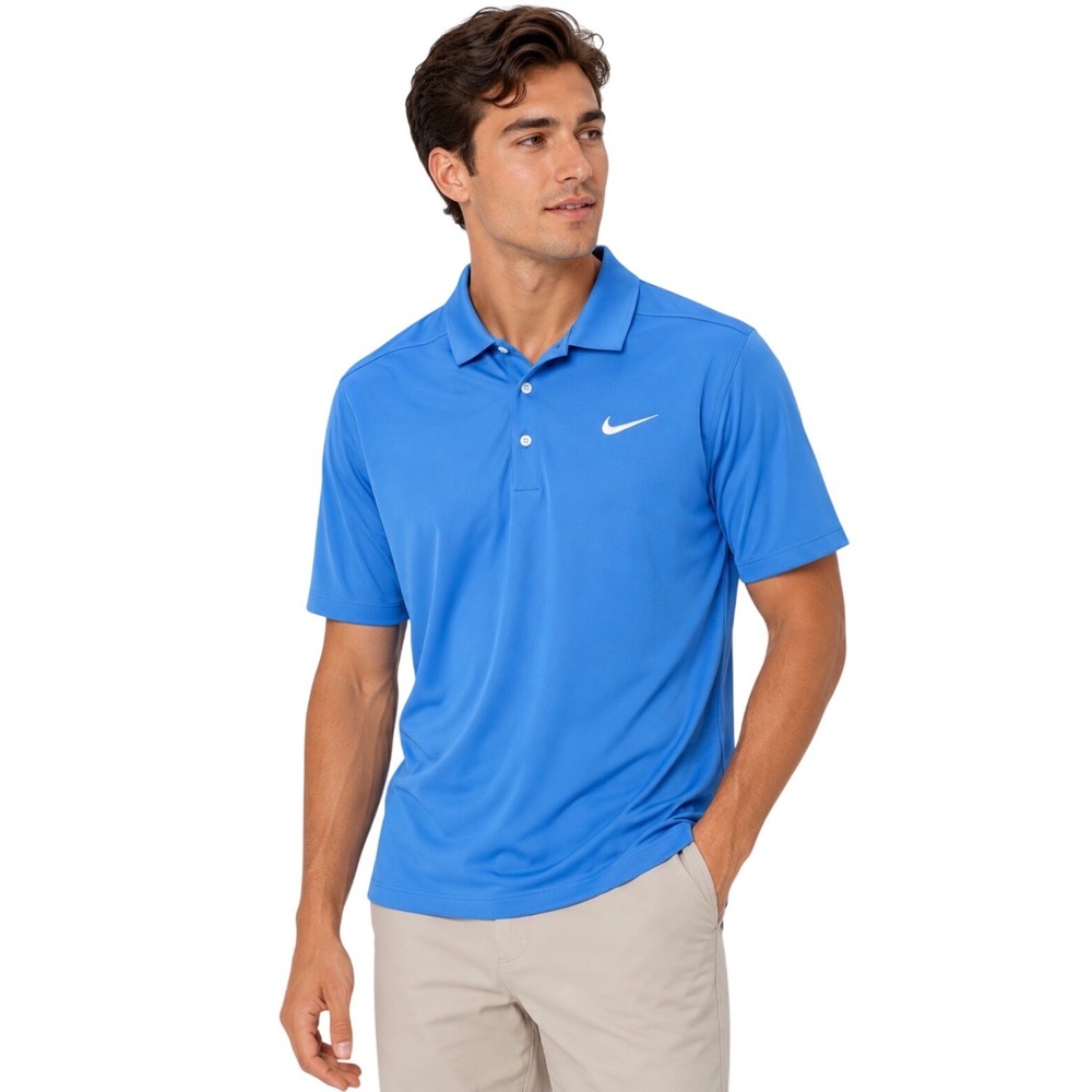 Nike Golf Dri-FIT Victory Polo Mens Large Blue Short Sleeve Swoosh Logo Shirt